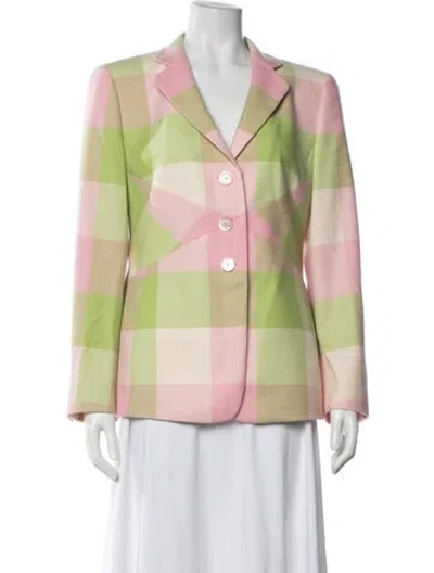 Pre-owned Rena Lange Wool Plaid Print Blazer In Green/pink