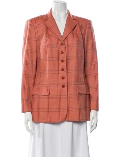 Pre-owned Rena Lange Wool Plaid Print Blazer In Orange