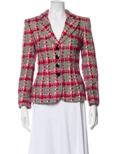 Pre-owned Rena Lange Wool Plaid Print Blazer In Red