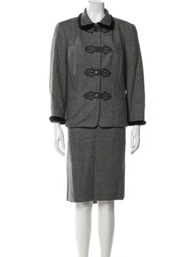 Pre-owned Rena Lange Wool Plaid Print Skirt Suit In Black
