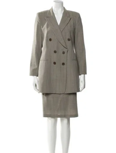 Pre-owned Rena Lange Wool Plaid Print Skirt Suit In Gray