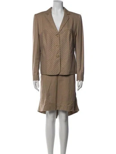 Pre-owned Rena Lange Wool Striped Skirt Suit In Neutrals