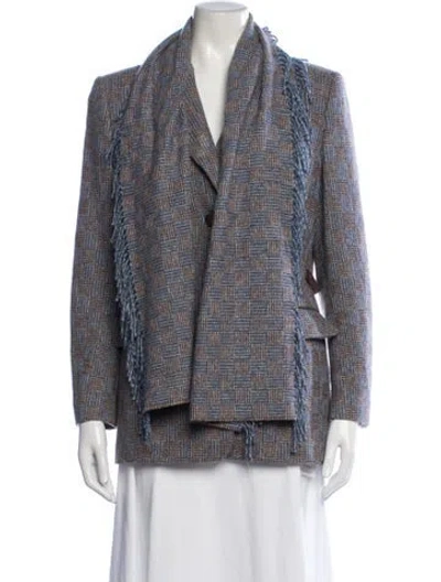 Pre-owned Rena Lange Wool Tweed Pattern Blazer In Blue