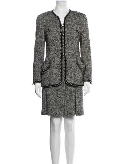 Pre-owned Rena Lange Wool Tweed Pattern Skirt Suit In Black