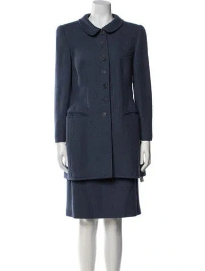 Pre-owned Rena Lange Wool Tweed Pattern Skirt Suit In Blue