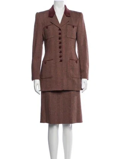 Pre-owned Rena Lange Wool Tweed Pattern Skirt Suit In Brown