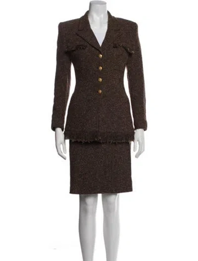 Pre-owned Rena Lange Wool Tweed Pattern Skirt Suit In Brown