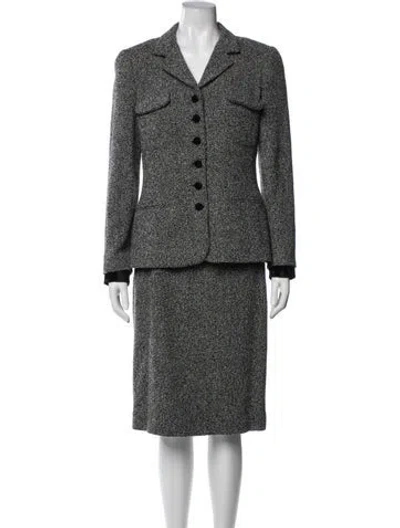 Pre-owned Rena Lange Wool Tweed Pattern Skirt Suit In Gray