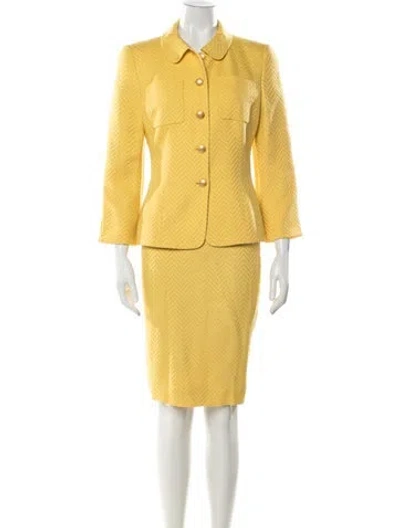 Pre-owned Rena Lange Wool Tweed Pattern Skirt Suit In Yellow