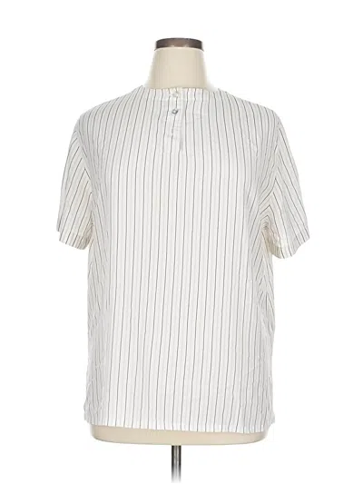 Pre-owned Rena Rowan Short Sleeve Top White Stripes Pattern Mock Neckline Tops