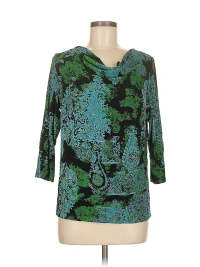 Pre-owned Renaissance 3/4 Sleeve Top Teal Scoop Neck Tops In Blue