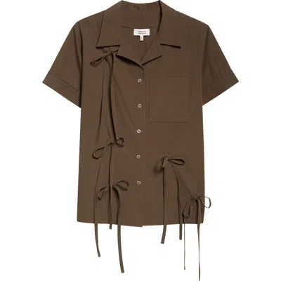 Renaissance Renaissance Bunny Bow Detail Cotton Camp Shirt In Brown