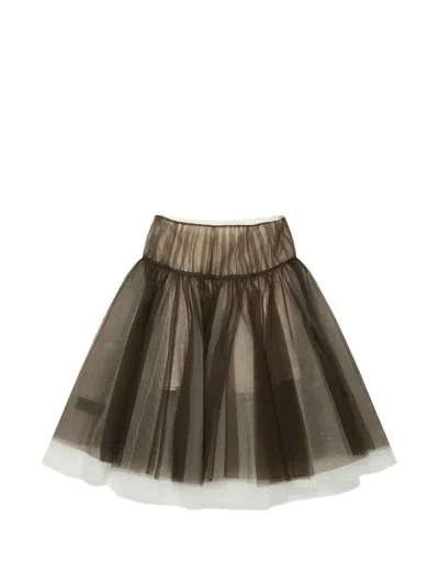 Renaissance Renaissance Downtown Tulle-layered Mini Skirt In Brown