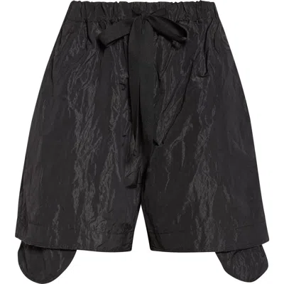 Renaissance Renaissance Gigi Raw Edge Crinkled Metallic Satin Shorts In Black