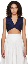 Renaissance Renaissance Deniro Cropped Ruched Taffeta Top In 0171 Dark Blue