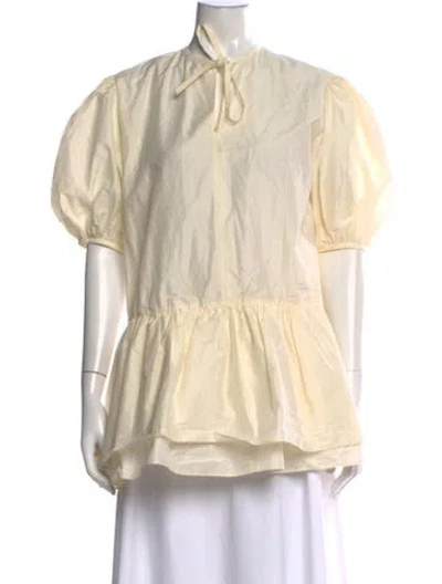 Pre-owned Renaissance Renaissance Tie Neck Short Sleeve Blouse In Neutrals