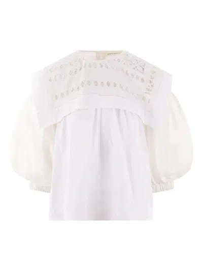 Renata Brenha Lace-yoke Balloon-sleeve Shirt In White