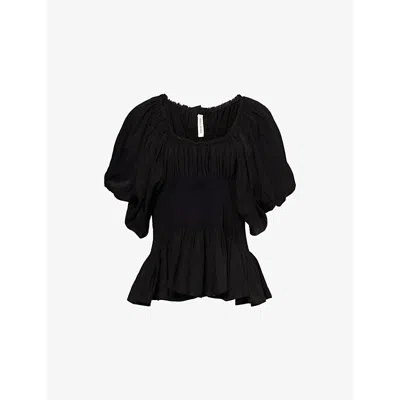 Renata Brenha Womens Black Colombina Puff-sleeve Smocked Blouse