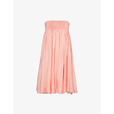 Renata Brenha Womens  Mangueira Strapless Puffball-hem Woven Mini Dress In Coral Pink