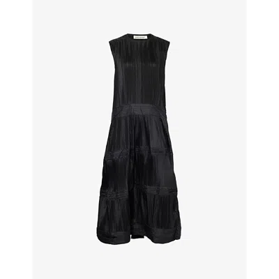Renata Brenha Womens Matt Black Balance Pintuck Crepe Midi Dress