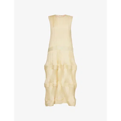Renata Brenha Womens Butter Yellow Balance Pleated Crepe Midi Dress