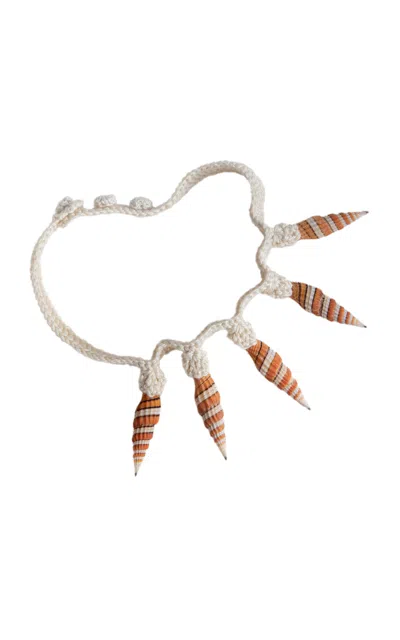 Renata.q Mitri Crocheted Seashell Pendant Necklace In Orange
