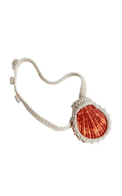 Renata.q Reeve Crocheted Seashell Pendant Necklace In Red