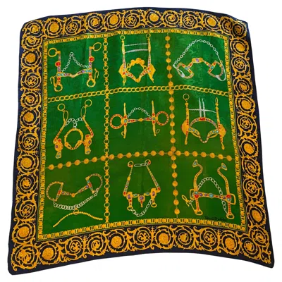 Pre-owned Renato Balestra 1980s Vintage Silk Color Italian Scarf Foulard By  In Green