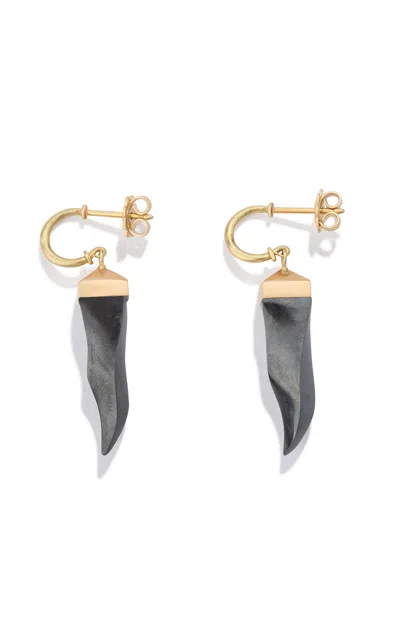 Renato Cipullo Cornicello 18k Yellow Gold Hematite Earrings In Black