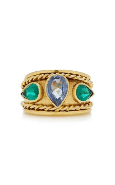 Renato Cipullo Coronamento 18k Yellow Gold Sapphire; Emerald Ring