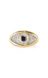 Renato Cipullo Eye On The Right Hand 18k Yellow Gold; Platinum Diamond; Sapphire Ring In Blue