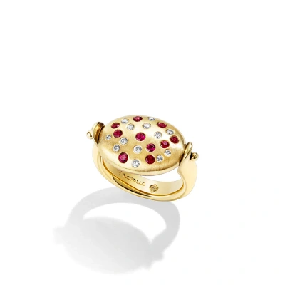 Renato Cipullo Mini Pebble Ring In 18k Yellow Gold,diamonds,rubies