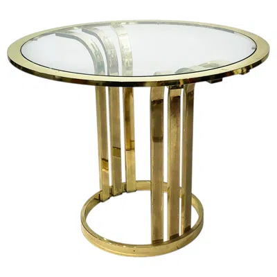 Pre-owned Renato Zevi Brass Plated Art Deco Style Side Table 1970s Glamour Vintage Hollywood Regency In Sand