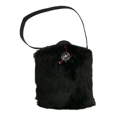 Pre-owned Renaud Pellegrino Satin And Black Rabbit Fur Evening Bag