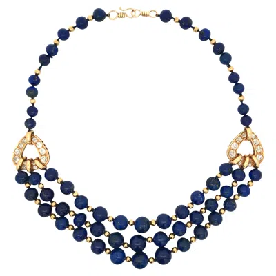 Pre-owned René Boivin Rene Boivin, 18k Gold Lapis Lazuli Diamond Necklace, Certificate In Multi