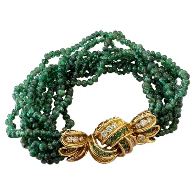 Pre-owned René Boivin 18k Yellow Gold Emerald Bead & Diamond Bracelet, 1970s