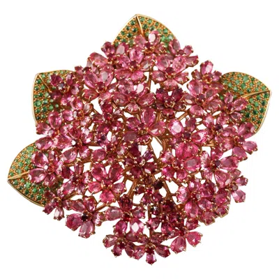 Pre-owned René Boivin Pink Sapphire Tsavorite Garnet Ruby Gold Large Flower Brooch