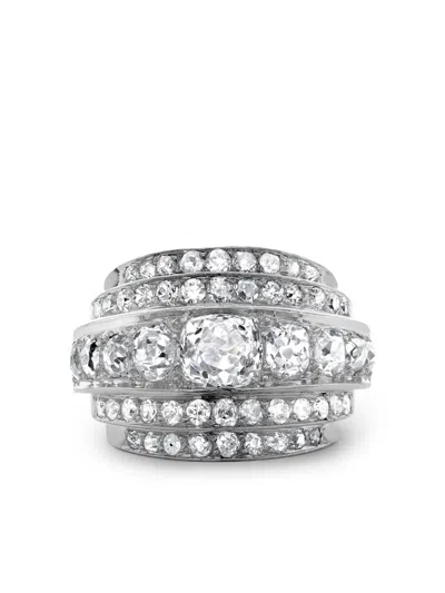 Pre-owned René Boivin Platinum Art Deco Boivin Diamond Cocktail Ring In Silver