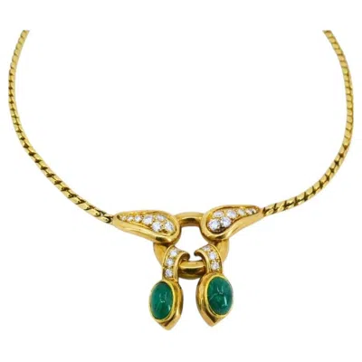 Pre-owned René Boivin Vintage Rene Boivin 18k Gold Necklace Diamond Cabochon Emerald Estate Jewelry In Green