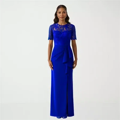 Rene By Rene Ruiz Collection Womens Short Sleeve Evening Gown In Blue
