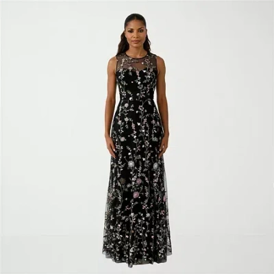 Rene By Rene Ruiz Collection Womens Sleeveless Embroidered Evening Gown In Black
