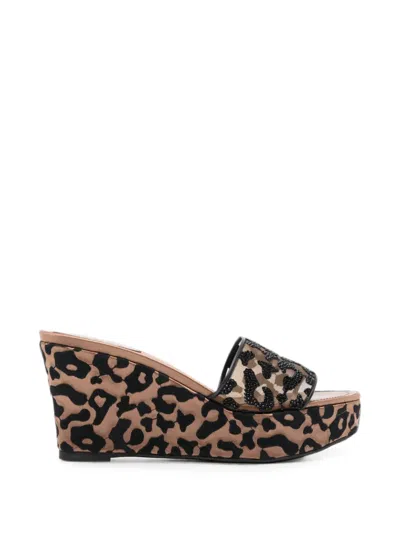 René Caovilla 100mm Allura Leopard-print Wedge Sandals In Brown
