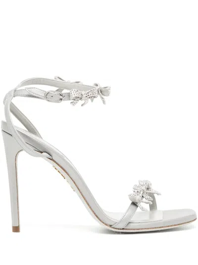 René Caovilla 100mm Bow-detail Crystal-embellished Sandals In Silver