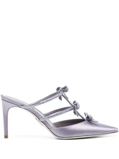 René Caovilla 100mm Bow-detail Satin Mules In Purple