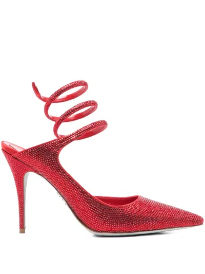René Caovilla 100mm Cleo Crystal-embellished Spiral-strap Pumps In Red