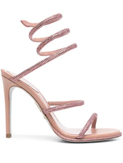 René Caovilla 105mm Satin & Crystal Sandals In Blush