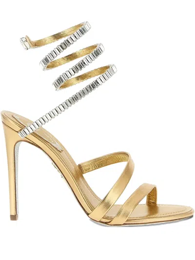 René Caovilla 100mm Crystal-embellished Sandals In Gold