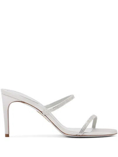 René Caovilla 100mm Satin Strass Mules In Grey