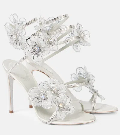 René Caovilla 105 Crystal-embellished Satin Sandals In Green
