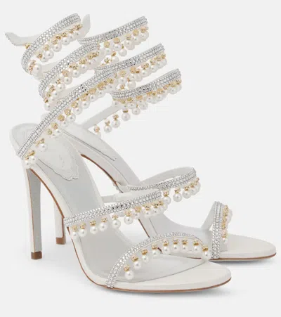 René Caovilla 105 Embellished Satin Sandals In White